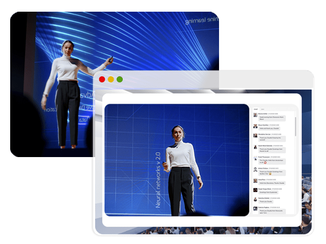 Schermata del software per eventi e per la gestione di eventi ibridi combinando elementi di incontri in presenza e virtuali.