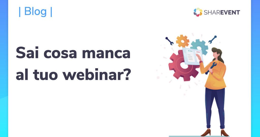 Una donna in versione cartoon che si domanda cosa manca al tuo webinar