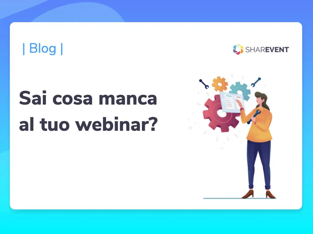 Una donna in versione cartoon che si domanda cosa manca al tuo webinar