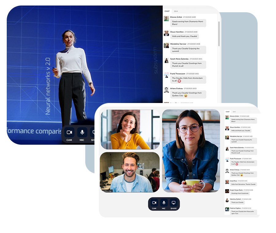 Webinar di formazione con relatore, videoconferenza e chat su SharEvent