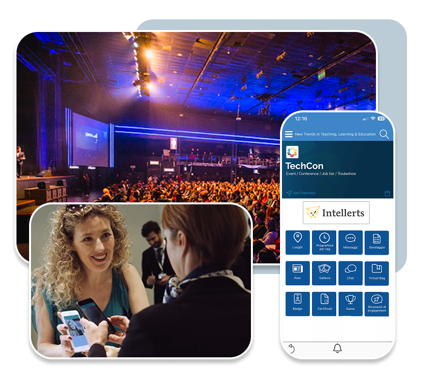Convegno con pubblico in sala, networking e app evento SharEvent
