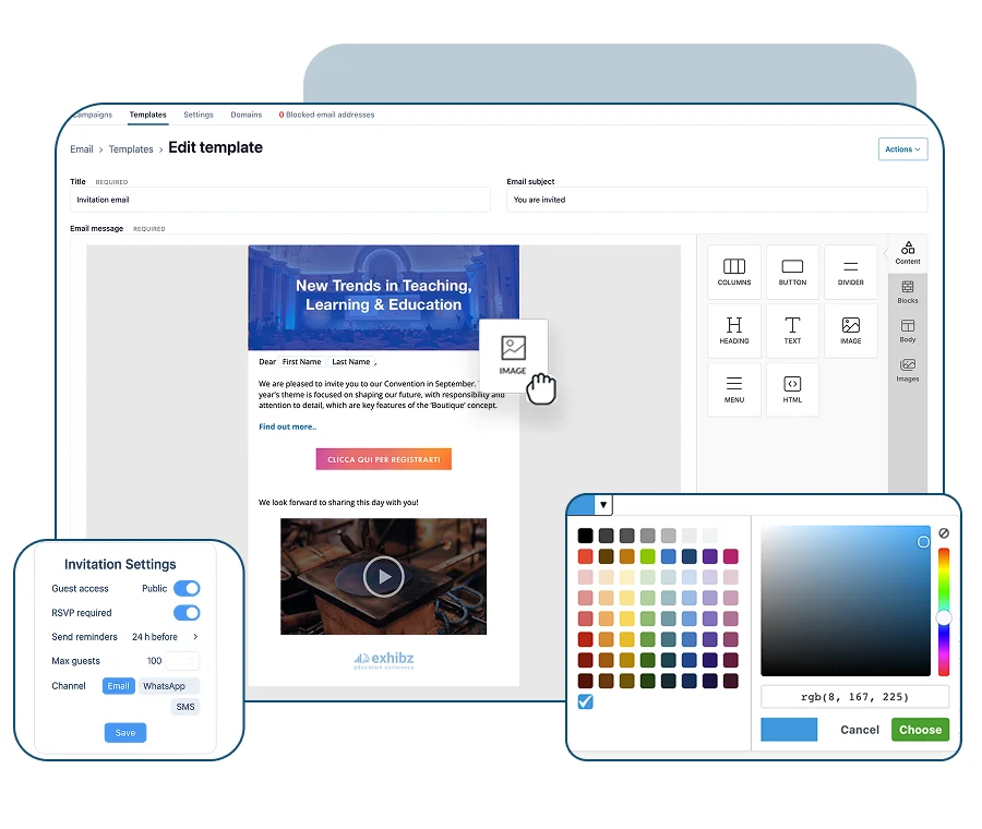 Editor di inviti email per eventi di SharEvent