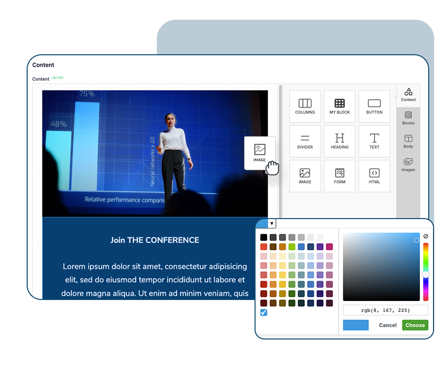 Website builder di SharEvent per creare il sito di un evento