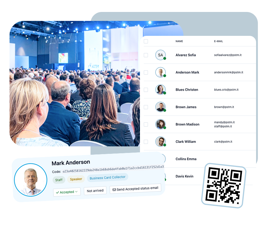 Gestione dei partecipanti di un evento con dati, schede e QR code su SharEvent