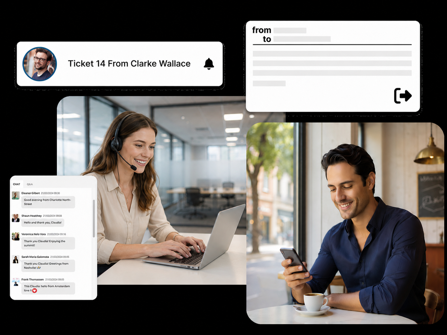 Supporto SharEvent via ticket, email e chat gestito da persone reali