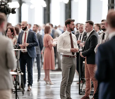 Networking tra professionisti in abito formale durante un evento corporate